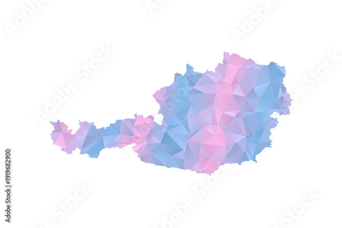 Austria Map - Polygon Style Vector Illustration in Pastel Blue and Pink Gradient, Low Poly Geometric Design, Isolated on White Background for Infographics and Education.
