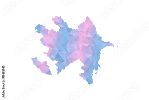 Azerbaijan Map - Polygon Style Vector Illustration in Pastel Blue and Pink Gradient, Low Poly Geometric Design, Isolated on White Background for Infographics and Education.