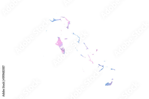 Bahamas Map - Polygon Style Vector Illustration in Pastel Blue and Pink Gradient, Low Poly Geometric Design, Isolated on White Background for Infographics and Education.