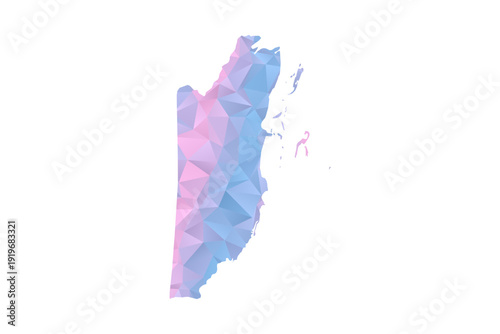 Belize Map - Polygon Style Vector Illustration in Pastel Blue and Pink Gradient, Low Poly Geometric Design, Isolated on White Background for Infographics and Education.