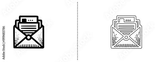 Envelope with Document Icon Vector Set, Email Attachment and Business Message Symbol for Communication, Office and Digital Mail Design, Modern Flat Silhouette Isolated on White Background, Editable