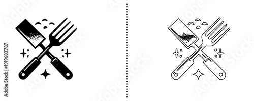 Crossed Spatula and Knife with Sparkles Icon Vector Set, Premium Kitchen Cooking Utensil Symbol for Chef, Restaurant and Culinary Branding Design, Modern Flat Silhouette Isolated on White Background