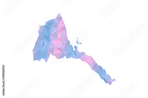Eritrea Map - Polygon Style Vector Illustration in Pastel Blue and Pink Gradient, Low Poly Geometric Design, Isolated on White Background for Infographics and Education.