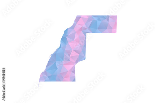 Western Sahara Map - Polygon Style Vector Illustration in Pastel Blue and Pink Gradient, Low Poly Geometric Design, Isolated on White Background for Infographics and Education.