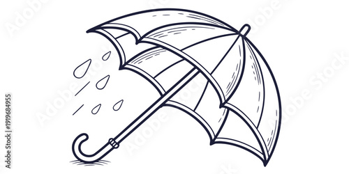 An open umbrella shielding from a downpour of rain in a sketch illustration.
