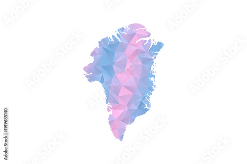 Greenland Map - Polygon Style Vector Illustration in Pastel Blue and Pink Gradient, Low Poly Geometric Design, Isolated on White Background for Infographics and Education.