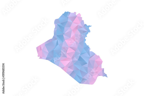 Iraq Map - Polygon Style Vector Illustration in Pastel Blue and Pink Gradient, Low Poly Geometric Design, Isolated on White Background for Infographics and Education.