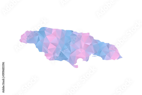 Jamaica Map - Polygon Style Vector Illustration in Pastel Blue and Pink Gradient, Low Poly Geometric Design, Isolated on White Background for Infographics and Education.