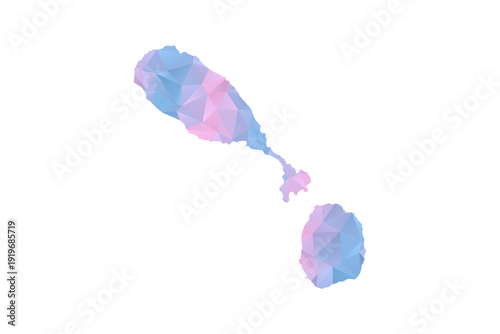 Saint Kitts and Nevis Map - Polygon Style Vector Illustration in Pastel Blue and Pink Gradient, Low Poly Geometric Design, Isolated on White Background for Infographics and Education.
