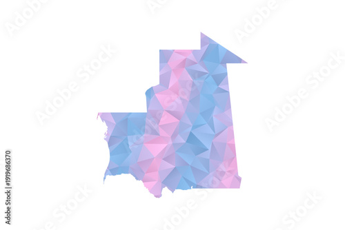 Mauritania Map - Polygon Style Vector Illustration in Pastel Blue and Pink Gradient, Low Poly Geometric Design, Isolated on White Background for Infographics and Education.