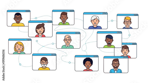 Diverse group of people connected online.