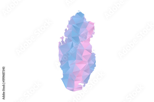 Qatar Map - Polygon Style Vector Illustration in Pastel Blue and Pink Gradient, Low Poly Geometric Design, Isolated on White Background for Infographics and Education.