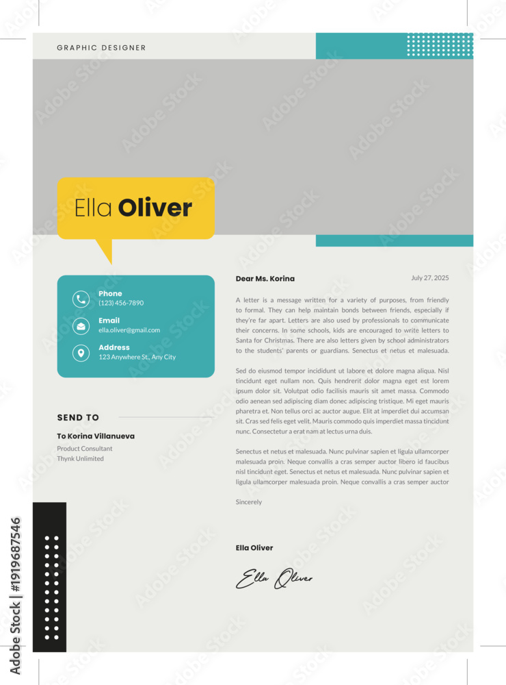 Obraz premium Modern Blue And Yellow Resume CV Template