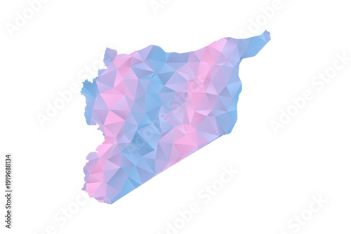 syria Map - Polygon Style Vector Illustration in Pastel Blue and Pink Gradient, Low Poly Geometric Design, Isolated on White Background for Infographics and Education.