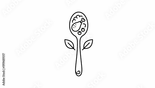 Minimalist Spoon with Chicken Leg and Berries, Healthy Food Concept