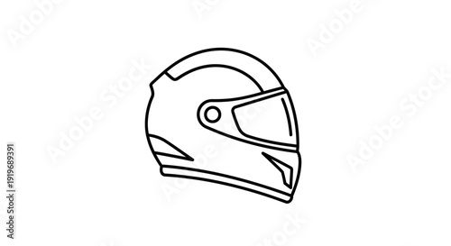 Motorcycle Helmet Icon, Safety Gear, Protective Headwear, Simple Line Art