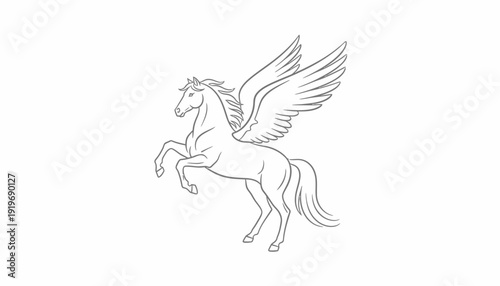 Majestic Pegasus Horse Line Art Illustration - Mythical Creature Flying