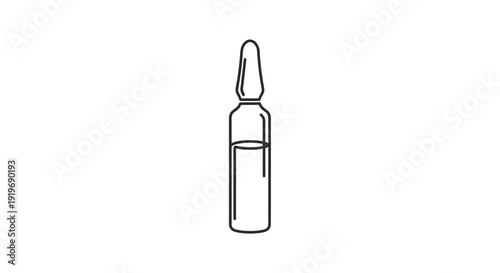 Medical Ampoule Vial Icon, Pharmaceutical Liquid Container, Simple Line Art Illustration