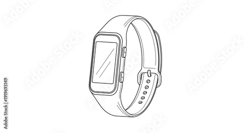 Hand-drawn Sketch of a Modern Fitness Tracker Watch on White Background