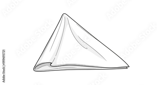 Folded White Napkin in Triangle Shape, Simple Line Art, Isolated on White Background
