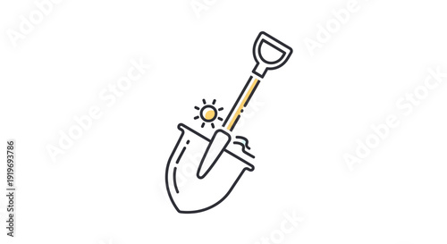 Gardening Shovel Digging Soil with Sun Icon