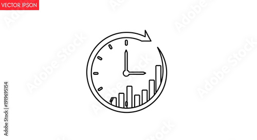 Clock with Growing Bar Chart and Arrow - Business Growth and Time Management Concept