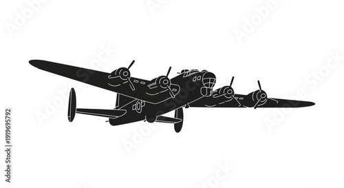 Vintage Military Airplane Silhouette.