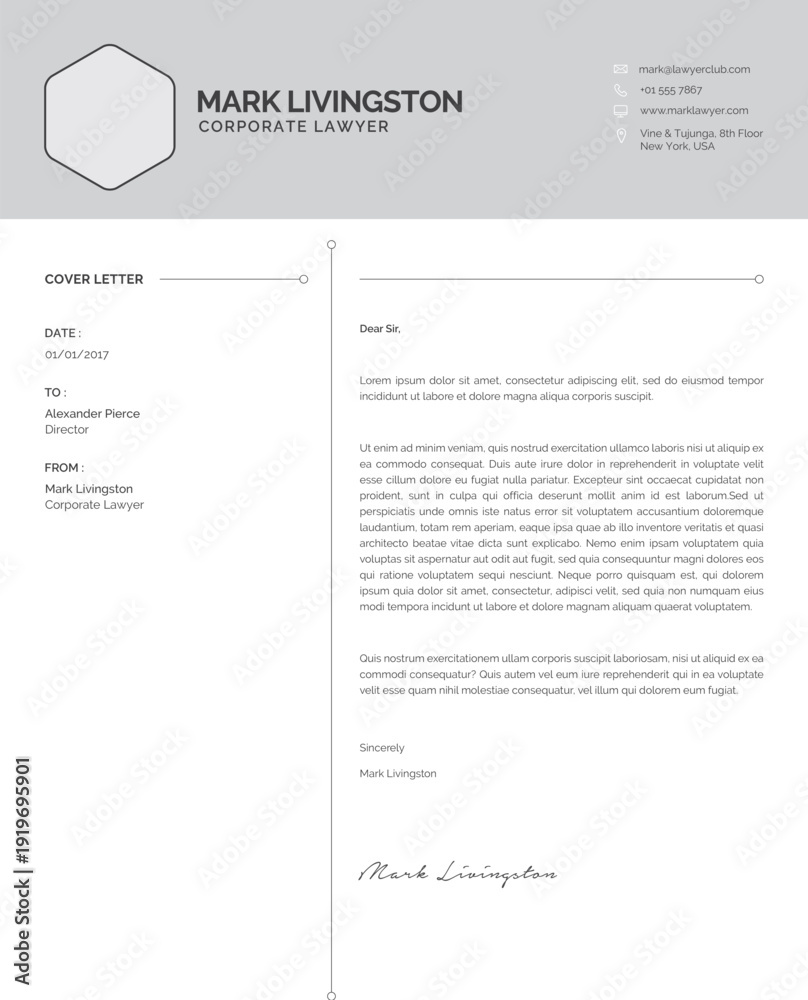 Obraz premium Clean Grey Header Cover Letter Template
