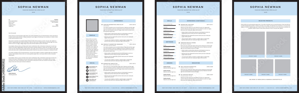 Fototapeta premium Minimalist Light Blue Resume CV Template Alternate