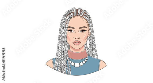 Woman with long silver hair.