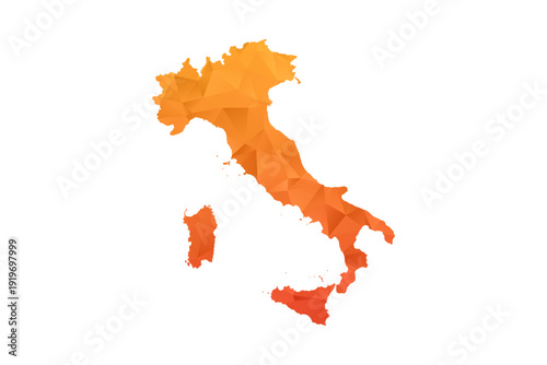 Italy Map - Polygon Style Vector Illustration in Orange Gradient, Low Poly Geometric Design, Isolated on White Background for Infographics and Education.
