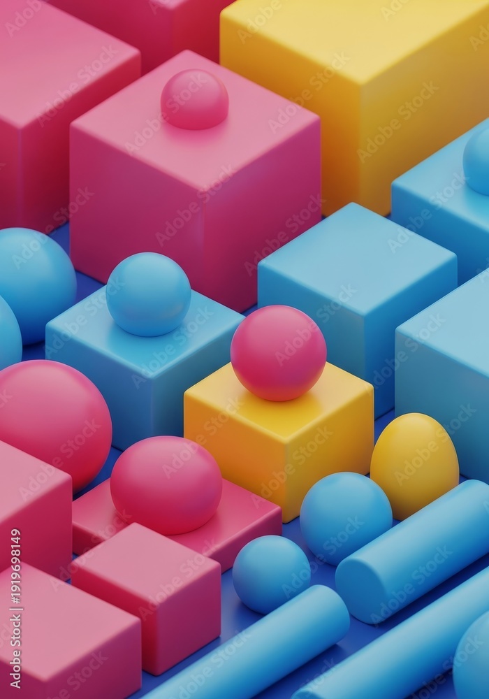 Fototapeta premium A visually engaging display showing simple uniform shapes prioritized over difficult irregular objects, highlighting operational reliability, shape, methodology, geometry