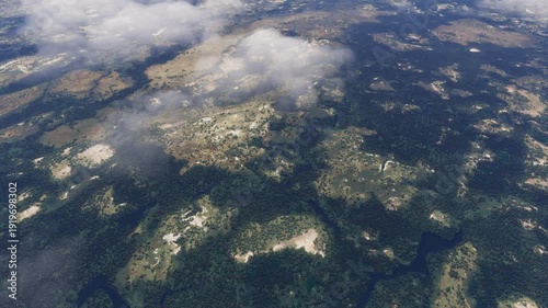 Circular aerial drone view of the Okavango Delta. Botswana