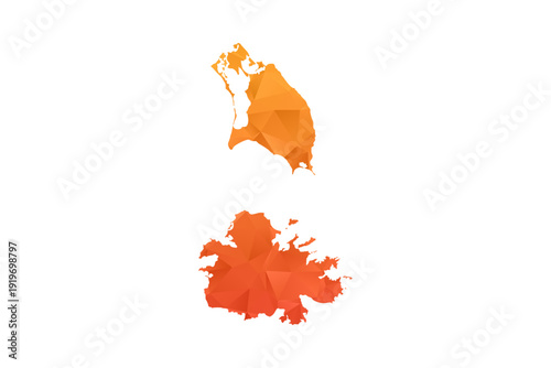 Antigua and Barbuda Map - Polygon Style Vector Illustration in Orange Gradient, Low Poly Geometric Design, Isolated on White Background for Infographics and Education.