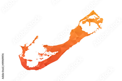 Bermuda Map - Polygon Style Vector Illustration in Orange Gradient, Low Poly Geometric Design, Isolated on White Background for Infographics and Education.