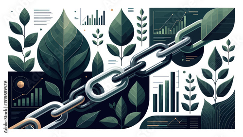 Hands Breaking Chain with Green Leaves and Graphs.