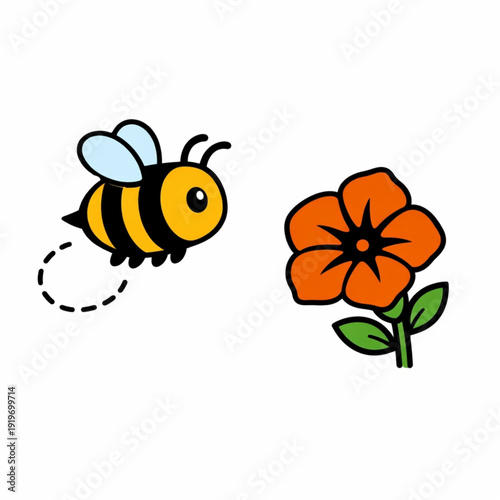 Artistic vector of a bee landing on a flower petal