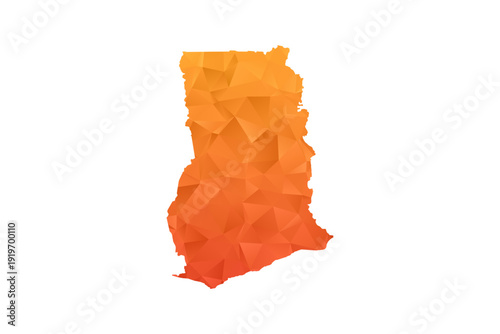 Ghana Map - Polygon Style Vector Illustration in Orange Gradient, Low Poly Geometric Design, Isolated on White Background for Infographics and Education.