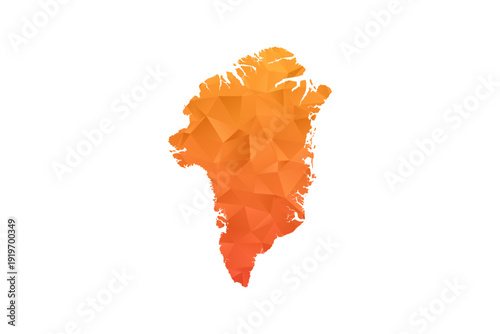 Greenland Map - Polygon Style Vector Illustration in Orange Gradient, Low Poly Geometric Design, Isolated on White Background for Infographics and Education.