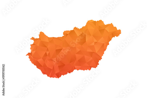 Hungary Map - Polygon Style Vector Illustration in Orange Gradient, Low Poly Geometric Design, Isolated on White Background for Infographics and Education.