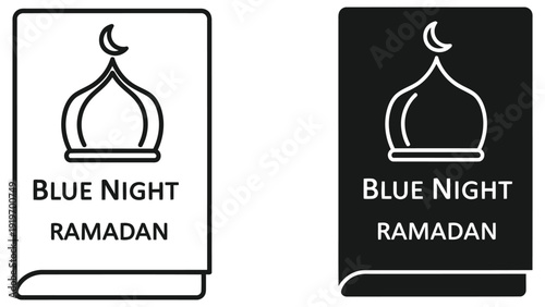 Blue Night Ramadan Book Icon with Mosque Dome and Crescent Moon Symbol
