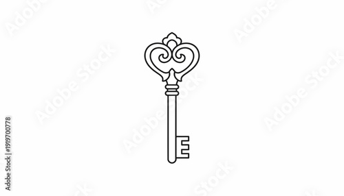 Antique Skeleton Key with Ornate Heart Bow - Vintage Lock Opener Icon