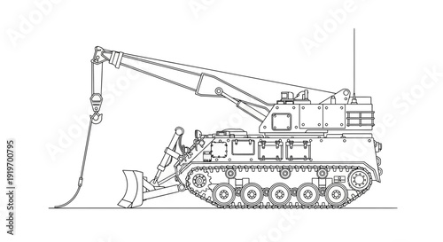 Armored Recovery Vehicle with Crane and Bulldozer Blade - Technical Drawing