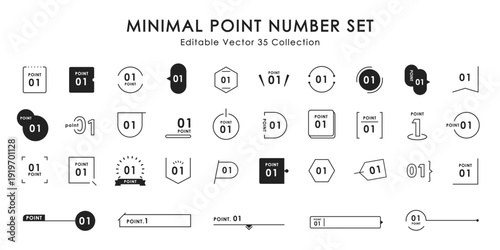 数字ポイント見出しセット モノクロ ミニマルデザイン（インフォグラフィック・ステップUI・ベクター）