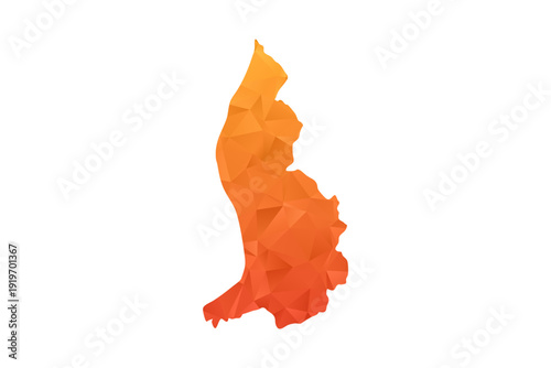 Liechtenstein Map - Polygon Style Vector Illustration in Orange Gradient, Low Poly Geometric Design, Isolated on White Background for Infographics and Education.