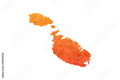 Malta Map - Polygon Style Vector Illustration in Orange Gradient, Low Poly Geometric Design, Isolated on White Background for Infographics and Education.