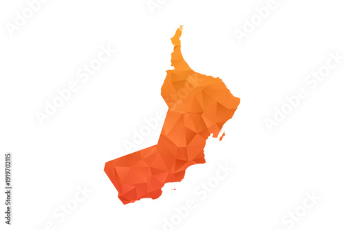 Oman Map - Polygon Style Vector Illustration in Orange Gradient, Low Poly Geometric Design, Isolated on White Background for Infographics and Education.