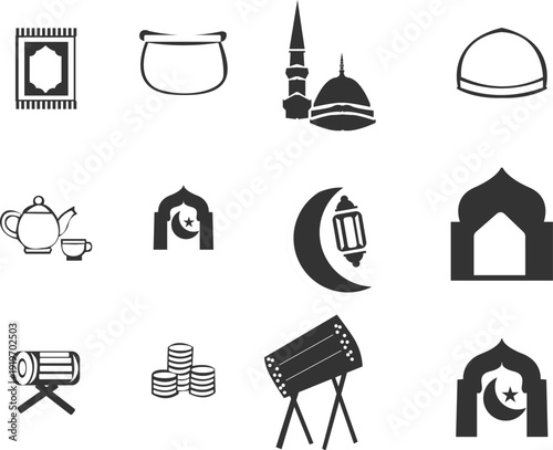 Collection of mosque icons and Ramadan themes.
