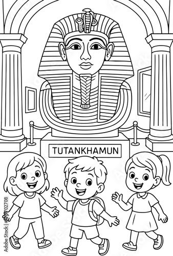 golden mask of Tutankhamun hand drawn vector illustration doodle art line art coloring page for kids