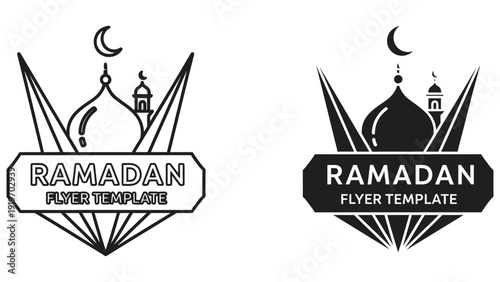 Ramadan Flyer Template Icon: Islamic Mosque and Crescent Vector Design